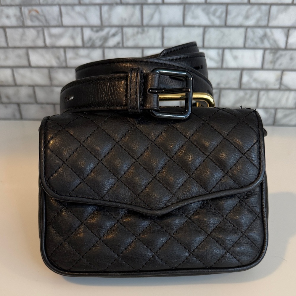 Black Quilted Leather Belt Bag